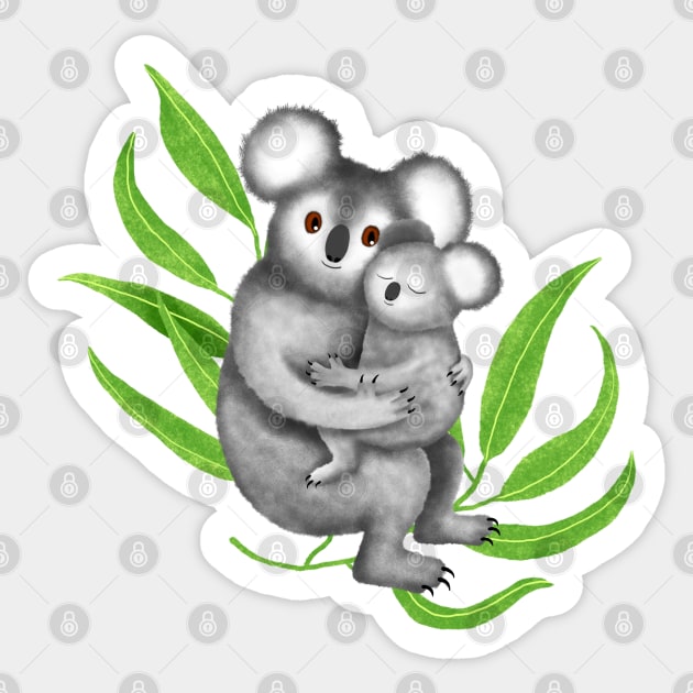 Cute Mommy Koala with Her Baby Sticker by illucalliart